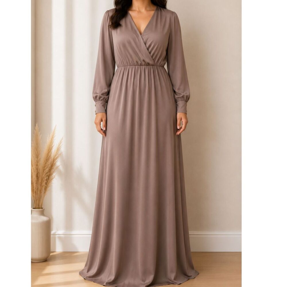 Baltic Born XXL Taupe Maxi Dress NWT Long Sleeve Boho Bridesmaid Modest Romantic